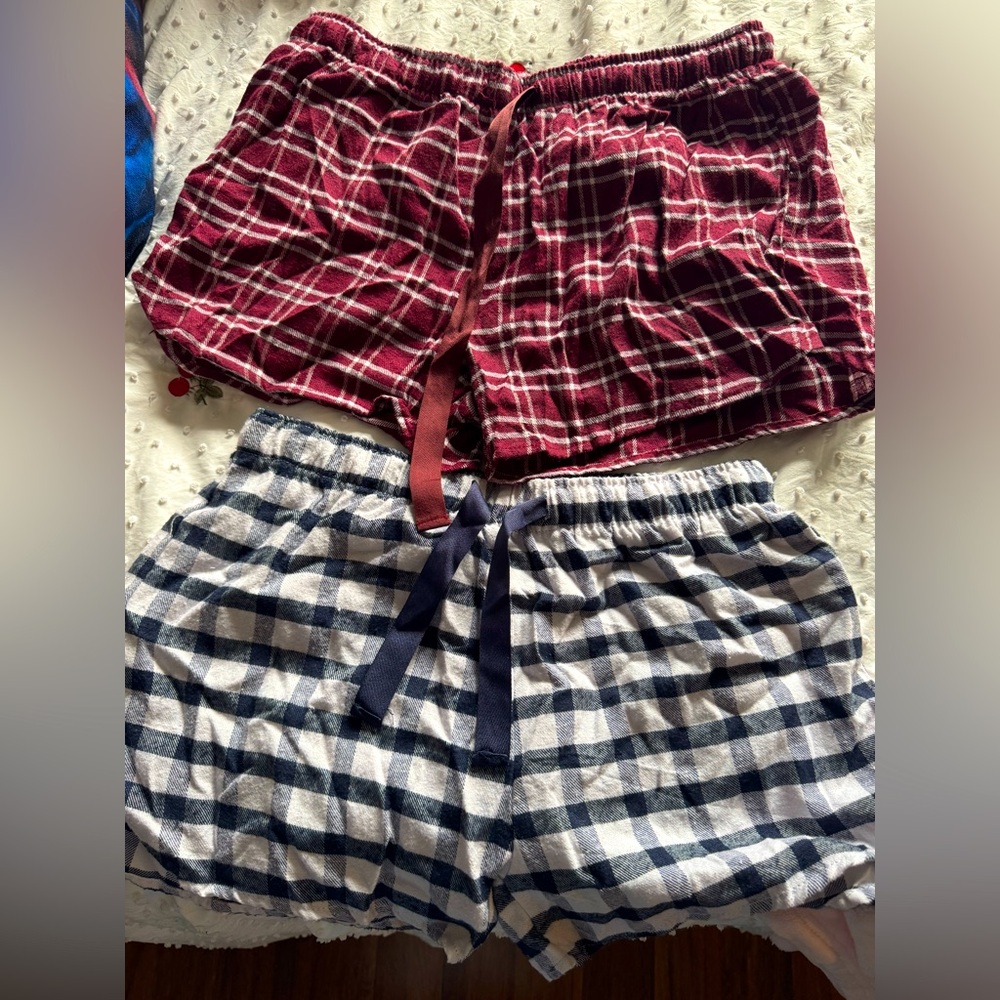 Plaid Lounge Shorts Set - Red and Blue